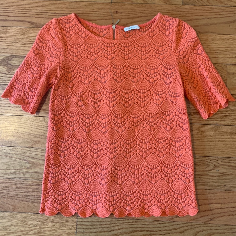 Club Monaco Orange Lace Top with Zipper Back SZ XS